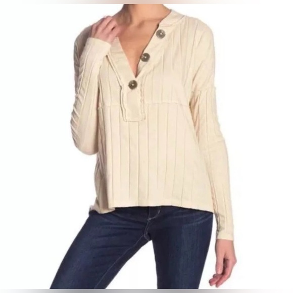 We The Free The Mix Henley Cream Long Sleeve Top Size Small Free People Button - Picture 2 of 8